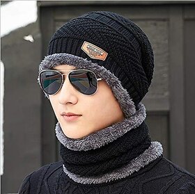 Ultra Soft Unisex Woolen Beanie Cap Plus Neck Scarf Set for Men Women Girl Boy - Warm (Multi Color)