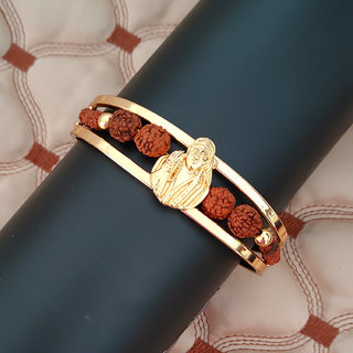                       M Men Style Lord Shirdi Sai Baba Elegant Premium Rudraksha Gold  Wood, Brass Religious Cuff For Unisex                                              