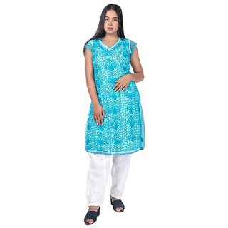 Lucknowi Chikankari Kurta Set for boys in sky blue main image 0