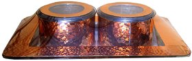 Copper Look Multipurpose Plastic Serving Tray with 2 AIR -Tight Bowls for Snacks  Dry Fruit  Gift Set  Set of 3 (C