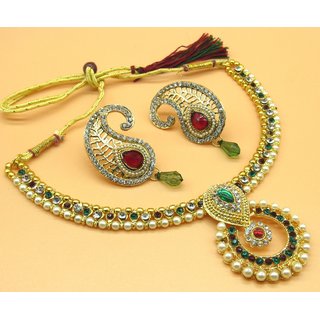                       Multi color Polki mango pearl necklace set                                              