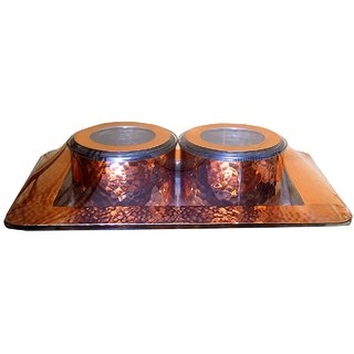 Copper Look Multipurpose Plastic Serving Tray with 2 AIR -Tight Bowls for Snacks  Dry Fruit  Gift Set  Set of 3 (C
