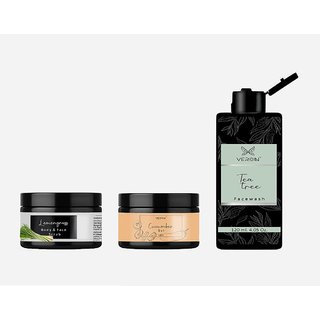                       Veron De- toxifying Regime - Lemongrass Face and Body Scrub (150 g) + Cucumber Gel for Skin  Hair (150 g) + Tea Tree Fa                                              