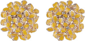 American Diamond Gold Stud Enamel Daisy Flower Earrings for Girls Alloy Material for Women's Fashion Jewellery for Party
