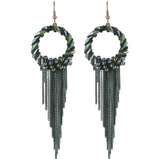 Green Chains Dangler Earrings for Girls Brass Material Made in India Earrings for Women's Fashion Jewellery for Party