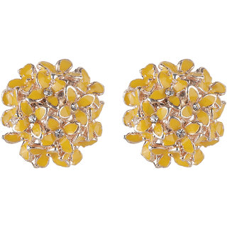                       American Diamond Gold Stud Enamel Daisy Flower Earrings for Girls Alloy Material for Women's Fashion Jewellery for Party                                              