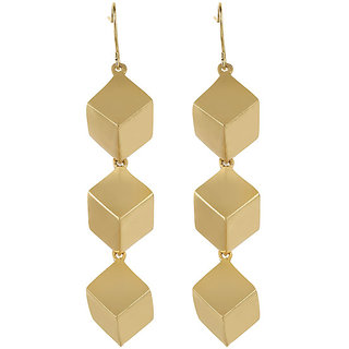                       Square Cube Block 3D Stud Earrings for Girls Brass Material Earrings for Women's Fashion Jewellery for Party                                              