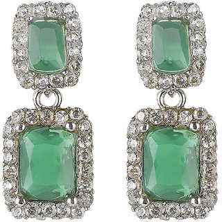 Rectangle Green Crystal Stud Earrings for Girls Alloy Material Earrings for Women's Fashion Jewellery for Party