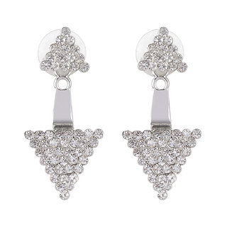                       Diamond Studded Double Usable Silver Drop Earrings for Girls Brass Material for Women's Fashion Jewellery for Festival                                              