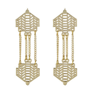                       Brass Filigree Double Penta Drop Earrings for Girls Brass Material Earrings for Women's Fashion Jewellery for Festival                                              