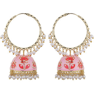 Lotus Jhumki Brass Bali Copper Material Drop Hook Earrings for Women's Fashion Jewelry Earrings Loop Gold Pink Lotus Jhumki Brass Bali Copper Material Drop Hook Earrings for Women's Fashion Jewelry Earrings Loop Gold Pink