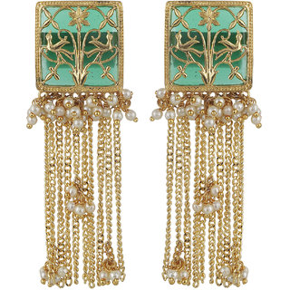                       Traditional Enamel Golden Plated Earrings Mint Green Copper Material Drop Hook Earrings for Women's Fashion Jewelry                                              