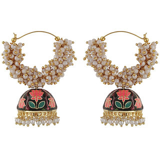                       Lotus Multicolor Jhumki Ghungroo Baali Earrings Golden Black Alloy Copper Material Earrings for Women's Fashion Jewelry                                              
