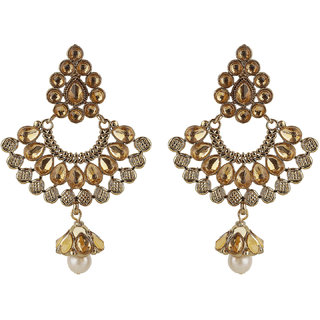                       Drop Crystal Chand Baali Earrings Earrings Color Golden  God Brass  Copper Earrings for Women's Fashion Jewelry                                              