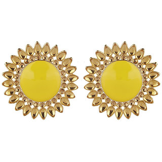                       Enamel Round Crystal Line Drop Out Studds Golden  Yellow Alloy Brass  Copper Earrings for Women's Fashion Jewelry                                              