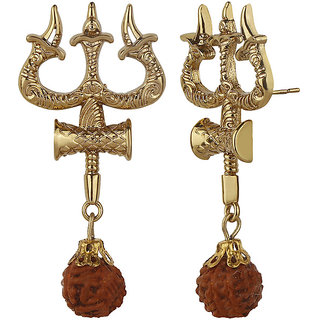 Trishul Dumru Rudraksh Earrings Women's Earrings Color Golden Brown Alloy Brass Copper Material Earrings for Women's Trishul Dumru Rudraksh Earrings Women's Earrings Color Golden Brown Alloy Brass Copper Material Earrings for Women's