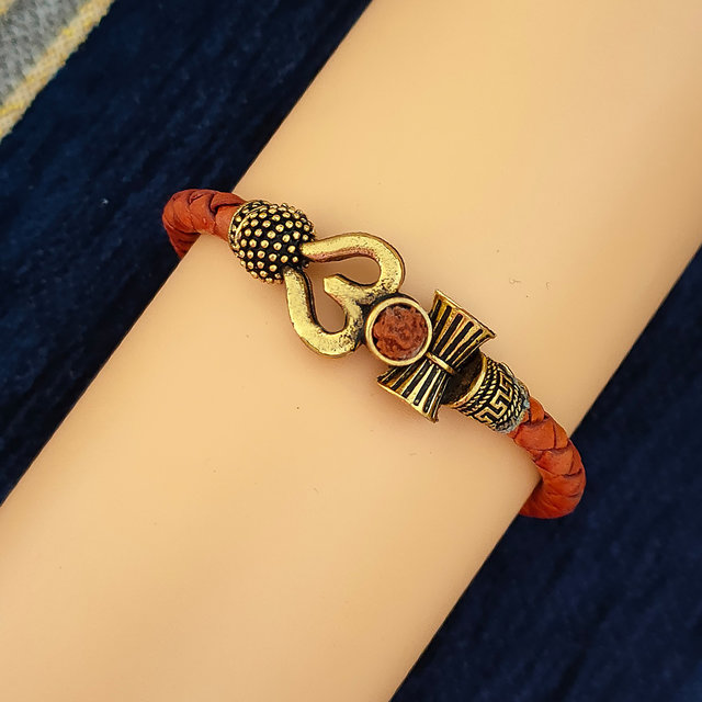AFH Trishul Damaru Tamil Om Copper With Adjustable Leather Cord Pendant