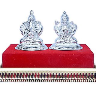                       JAIPUR GEMSTONE-20 gm Lakshmi-Ganesh Idol  Pure Silver Laxmi Ganesh Murti for Diwali Gift, Office Mandir Decorative                                              