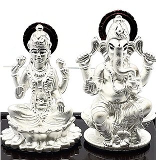                       JAIPUR GEMSTONE-20 gm Laxmi Ganesh Pure Silver Metal Murti For Diwali Gift                                              