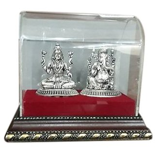                       JAIPUR GEMSTONE-20 gm Silver Lakshmi and Ganesh Murti White Plated                                              