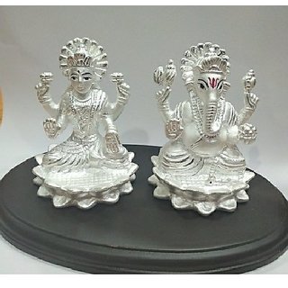                       JAIPUR GEMSTONE-20 gm Lakshmi-Ganesh Idol | Pure Silver Laxmi Ganesh Murti for Diwali Gift, Office Mandir Decorative                                              