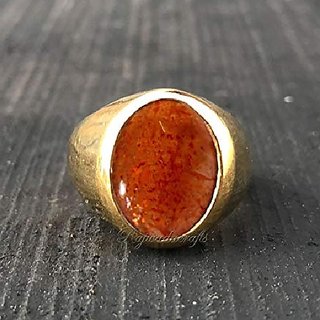 JAIPUR GEMSTONE-5.00 Carat Natural Brown Sunstone Gemstone Gold Plated Ring/Marriage Ring for Unisex