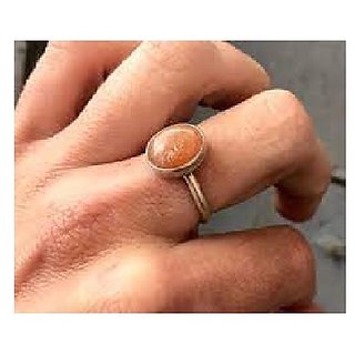                       JAIPUR GEMSTONE-5.5 Ratti Natural Brown Sunstone Gemstone Gold Plated Ring Jewelry for Unisex                                              