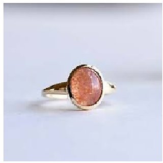 JAIPUR GEMSTONE-Certified Natural 5.5 Ratti Sunstone Sunsitara Gold Plated Panchdhatu Adjustable Ring for Unisex