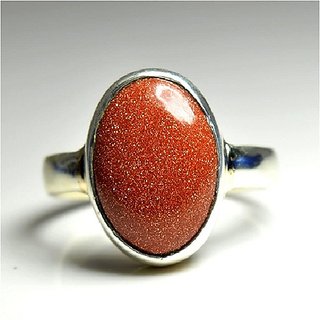                       JAIPUR GEMSTONE-Certified Natural 5.5 Carat Sunstone Sunsitara Silver Plated Adjustable Ring for Men and Women                                              
