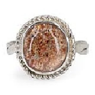                       JAIPUR GEMSTONE-5.50 Ratti Natural Brown Sunstone Gemstone Silver Plated Designer Ring for Men and Women                                              