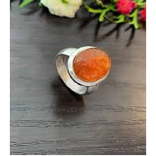                       JAIPUR GEMSTONE-6.25 Carat Natural Brown Sunstone Gemstone Silver Plated Adjustable Ring for Unisex                                              