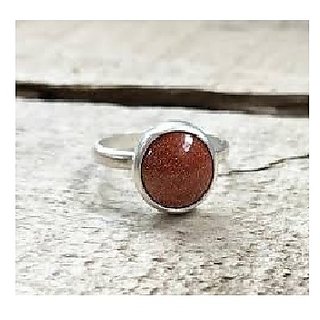                       JAIPUR GEMSTONE-6.5 Ratti Brown Sunstone Statement Look Silver Plated Wedding/Engagement Ring for Unisex                                              