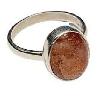                       JAIPUR GEMSTONE-6.50 Ratti Natural Brown Sunstone Gemstone Pure Silver Designer Ring/Marriage Ring for Unisex                                              