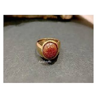                       JAIPUR GEMSTONE-6.00 Ratti Sunstone Sunsitara Certified Natural Gemstone Pure Golden Panchdhatu Adjustable Ring                                              