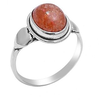                       JAIPUR GEMSTONE-Certified Natural 6.5 Carat Sunstone Sunsitara Silver Plated Adjustable Ring for Men and Women                                              