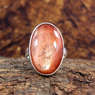                      JAIPUR GEMSTONE-6.5 Ratti Brown Sunstone Sunsitara Sterling Silver Ring for Unisex                                              