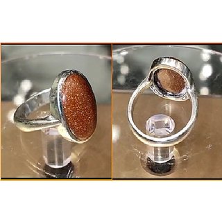                       JAIPUR GEMSTONE-7.50 Ratti Natural Brown Sunstone Gemstone Silver Plated Designer Ring for Men and Women                                              