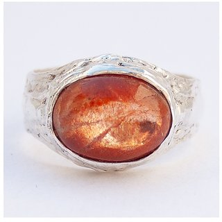                       JAIPUR GEMSTONE-7.50 Sunstone Pure Sterling Silver Metal Natural and Original Stone Ring for Unisex                                              