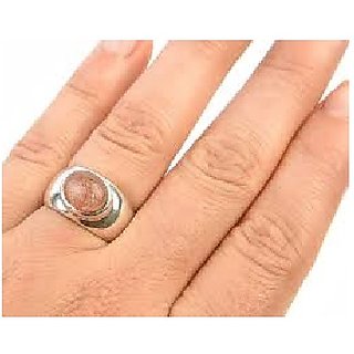                       JAIPUR GEMSTONE-7.25 Ratti Sunstone Sunsitara Certified Natural Silver Plated Ring for Unisex                                              
