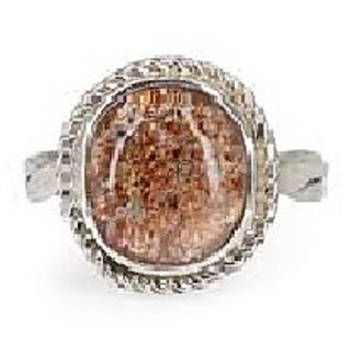                       JAIPUR GEMSTONE-7.50 Ratti Natural Brown Sunstone Gemstone Silver Plated Designer Ring for Men and Women                                              