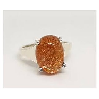                       JAIPUR GEMSTONE-7.50 Ratti Sunstone Pure Silver Metal Natural and Original Stone Ring for Unisex                                              