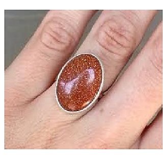                       JAIPUR GEMSTONE-7.5 Ratti Brown Sunstone Statement Look Silver Plated Wedding/Engagement Ring for Unisex                                              