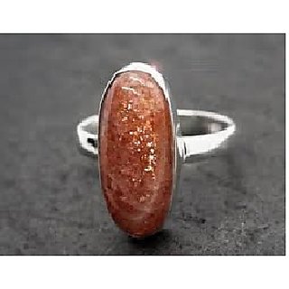                       JAIPUR GEMSTONE-7.25 Ratti Natural Brown Sunstone Gemstone Silver Plated Ring for Unisex                                              