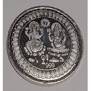 Jaipur Gemstone-20 Grams Silver laxmi Ganesh Coin for Diwali Puja and Gift Jaipur Gemstone-20 Grams Silver laxmi Ganesh Coin for Diwali Puja and Gift