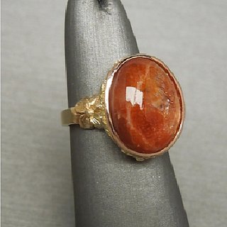                       CEYLONMINE-Certified Natural 5.25 Ratti Sunstone Sunsitara Gemstone Golden Panchdhatu Adjustable Ring                                              