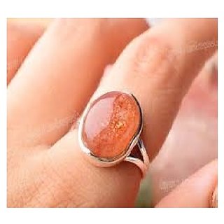                       CEYLONMINE-5.00 Carat Natural Brown Sunstone Gemstone Silver Plated Ring/Marriage Ring for Unisex                                              