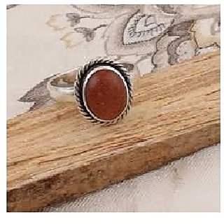                       CEYLONMINE-5.5 Carat Sunstone Sunsitara Certified Natural Silver Plated Ring for Unisex                                              