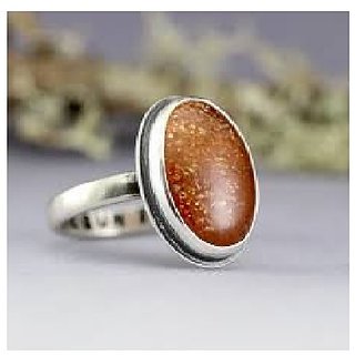                       CEYLONMINE-Certified Natural 6.5 Ratti Sunstone Sunsitara Sterling Silver Panchdhatu Adjustable Ring for Unisex                                              