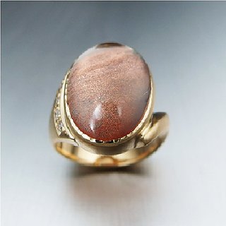                       CEYLONMINE-6.25 Carat Natural Brown Sunstone Gemstone Gold Plated Adjustable Ring for Unisex                                              