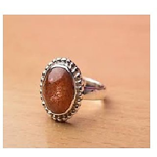                       CEYLONMINE-7.00 Ratti Natural Brown Sunstone Gemstone Silver Plated Ring/Marriage Ring for Unisex                                              